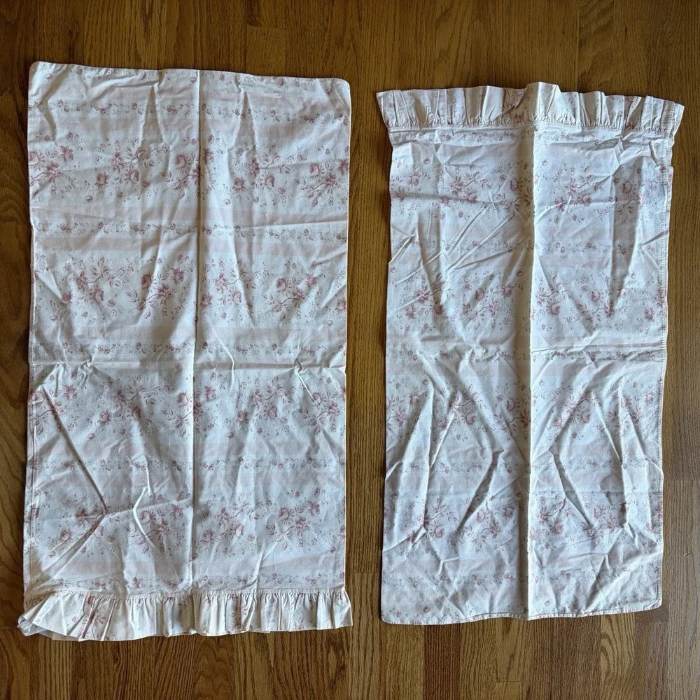 2‎ Ralph Lauren Floral Heartland Stripe Pink Standard Pillowcases Ruffle Country